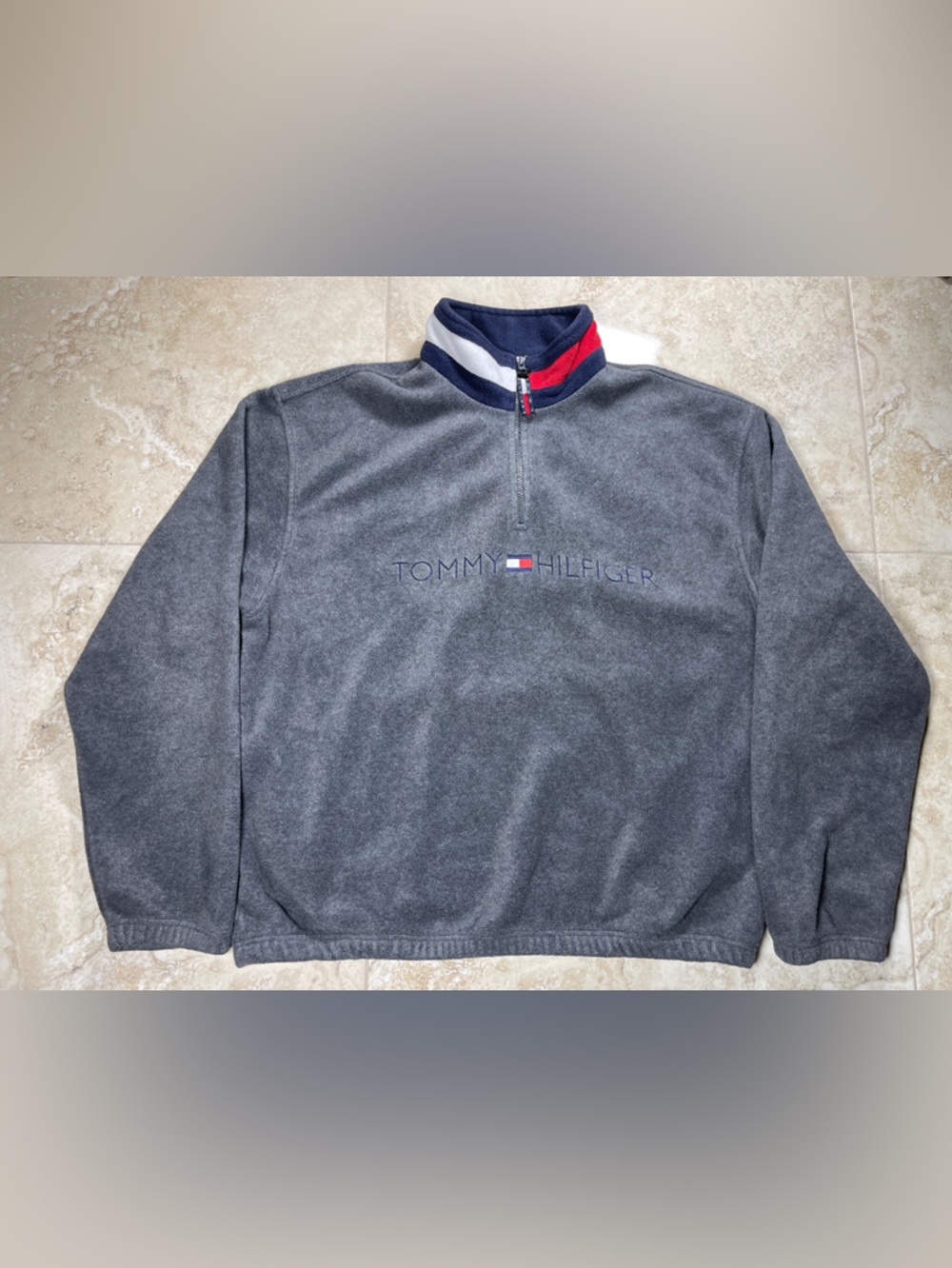 Tommy Hilfiger Gray Half-Zip Sweatshirt with Flag Trim XL